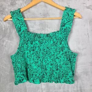 NWT Ingrid + Isabel Smocked Crop Top Green Floral Stretchy Size XL